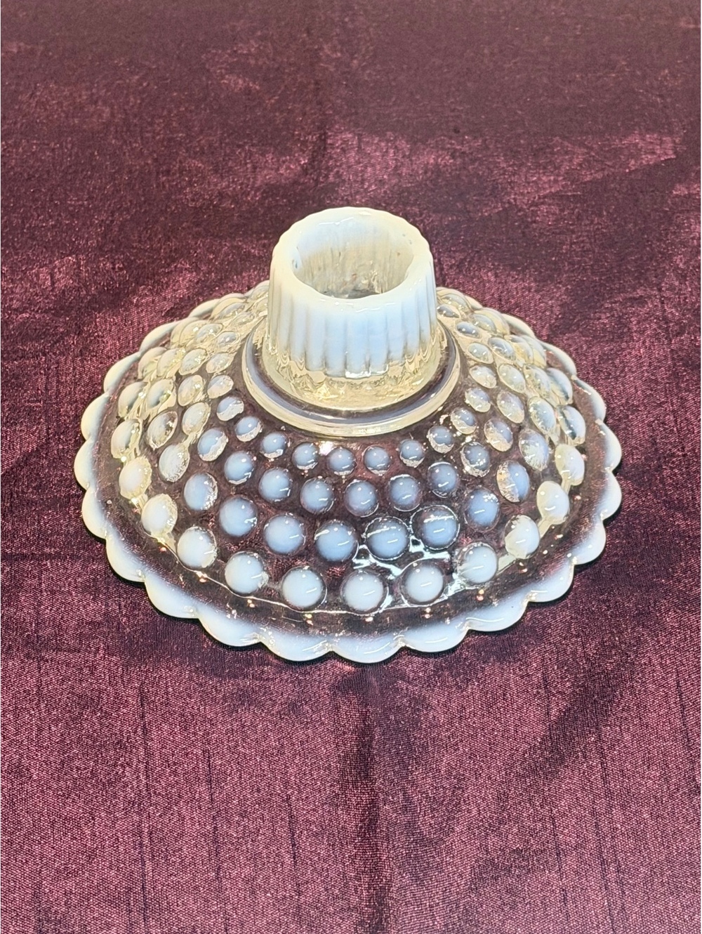 Vintage Fenton French Opalescent Hobnail Glass Candle Holder
